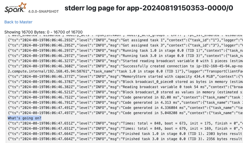 Spark UI print